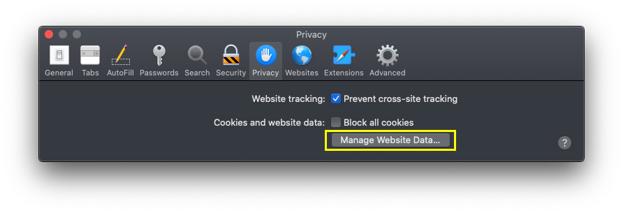Click the Manage Website Data button